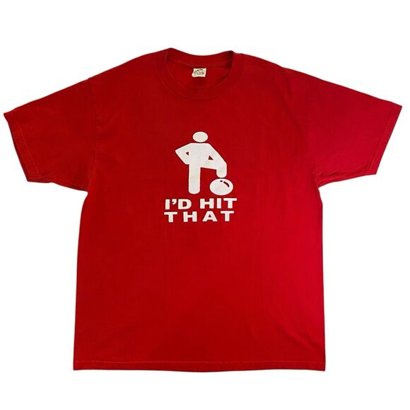 Men's T Shirt Bowling Soccer Dodge Ball I’d Hit That Funny Graphic Tee Y2K Sz XL - Picture 10 of 12